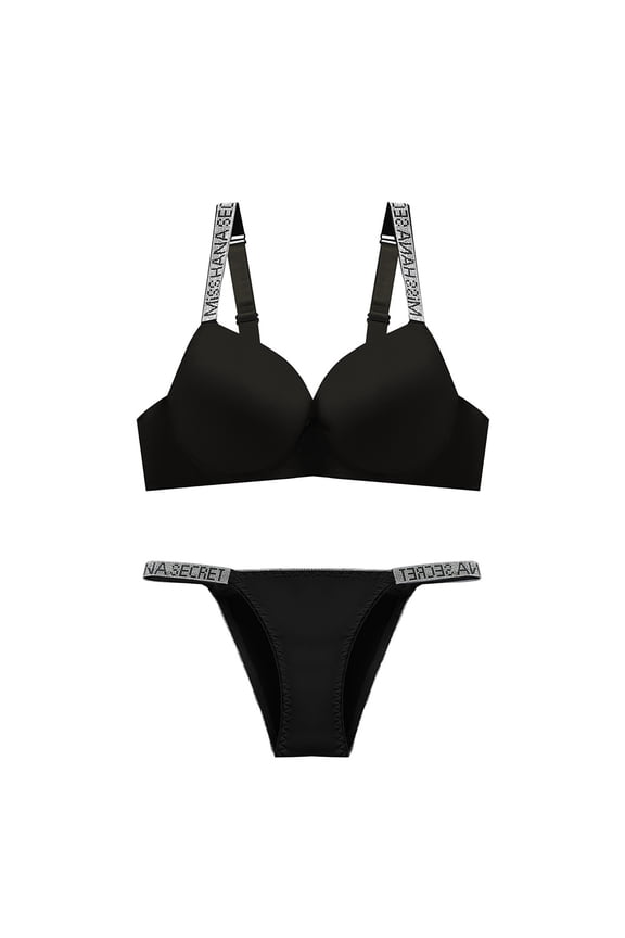 Pajamas for Women Underwear Rhinestone Shoulder Straps Steel Ring Gathers Big Breasts To Make Them Look Smaller Bra and Panties Set Black S