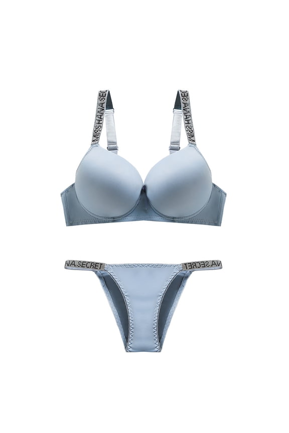 Pajamas for Women Underwear Rhinestone Shoulder Straps Steel Ring Gathers Big Breasts To Make Them Look Smaller Bra and Panties Set Gray L