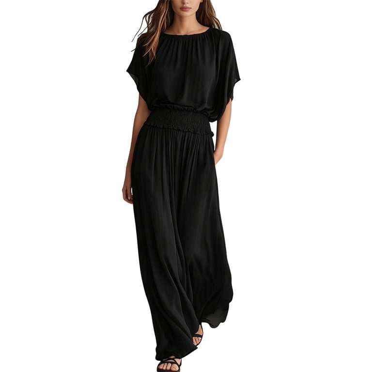 mother of groom casual dress asdoklhq Party Dresses for Women The for Wedding Trendy Summer Round-Neck Short Sleeve Button Long Black XL NEW Day To Night Material:Spandex material - elastane
