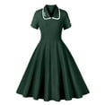 thumbnail image 1 of asdoklhq Plaid Dresses for Women Ladies' Summer Casual Short Sleeved Lapel Button Solid Color Dress Green XL, 1 of 7