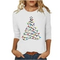 thumbnail image 1 of asdoklhq Plus Christmas Sweater Women's Fashion Christmas Printed T-shirt 3/4 Sleeves Blouse Round Neck Casual Loose Top White XL, 1 of 4