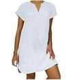 thumbnail image 1 of asdoklhq Plus Clearance Dresses for Women,Womens 2025 Summer Dresses Casual Fashion Women Loose V-Neck Summer Solid Short Sleeve Cotton and Linen Dress, 1 of 1