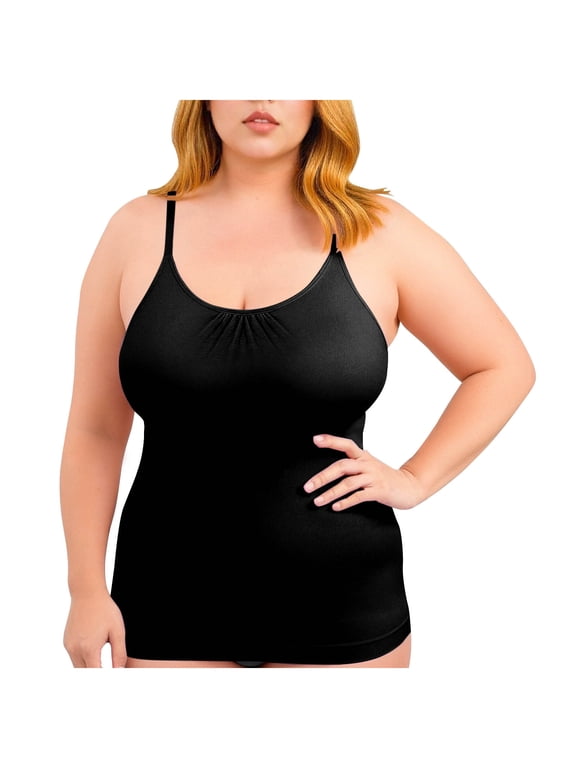 Plus Size Body Suit Butt Lifting Shapewear Body Shapewear Women's Plus Size Fashionable Solid Color Round Neck Camisole Pleated Shaping Top Black M