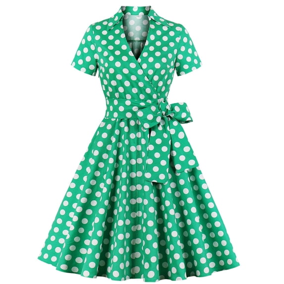 asdoklhq Plus Size Dresses for Curvy Women Fashion Leisure Mid-Rise Short Sleeve Turndown Collar Dress Green 3X