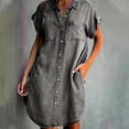 thumbnail image 1 of asdoklhq Plus Size Dresses for Women,Womens DressShort Sleeve Slim Solid Color Imitation Denim Dress, 1 of 7