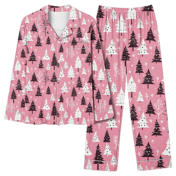 asdoklhq Plus Size Pajamas for Women Set Women's Christmas Printed Pajama Set for Daily Home Wear with Pocket Multicolor M