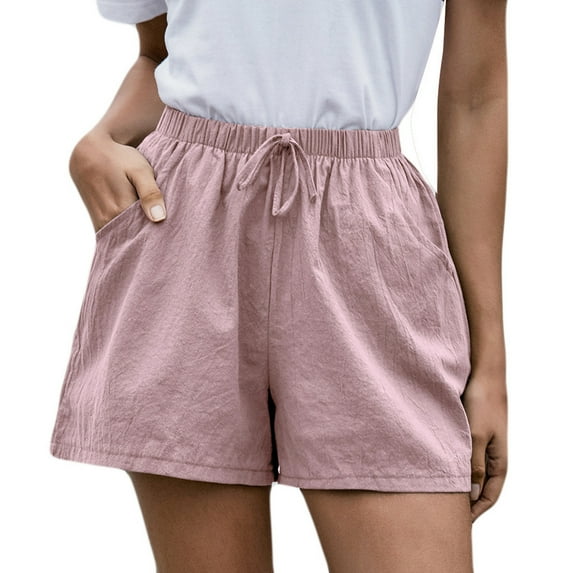 asdoklhq Plus Size Pants for Women,Solid High Waist Cotton And Linen Shorts Pants Casual Beach Shorts