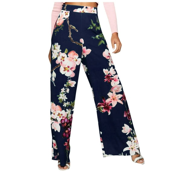 asdoklhq Plus Size Pants for Women,Women's High Waist Casual Pants Printed Loose Wide Leg Pants