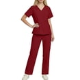 thumbnail image 1 of asdoklhq Plus Size Scrubs Cozy Fit Women's Short-Sleeved Solid Color Pocket V-Neck Nurse Suit Red 2X, 1 of 8