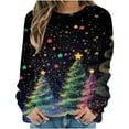 thumbnail image 1 of asdoklhq Plus Size Sweaters for Women's Christmas Bright Colorful Christmas Tree Round Neck Print Loose Sweatshirt Long Sleeve No-Cap Sweatshirt Top Multicolor 3X, 1 of 6