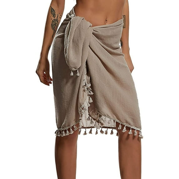 asdoklhq Plus Size Swimsuit Clearance Under $10,Women Solid Color Tassel Beach Wrap Sarong Cover Up Chiffon Swimsuit Wrap Skirts