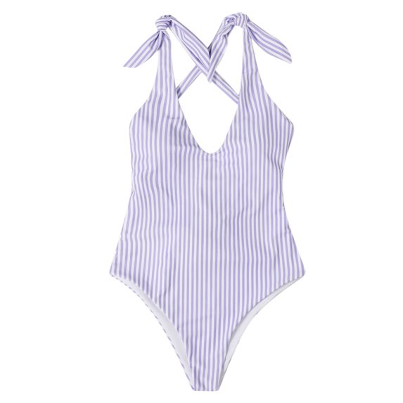 asdoklhq Plus Size Swimsuits for Women, Women's One Piece Striped Print Sleeveless Women's Swimsuit