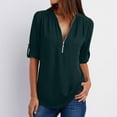 thumbnail image 1 of asdoklhq Plus Size Tops for Women,Women's Summer Long Sleeve Shirts Zip Casual Tunic V-Neck Rollable Blouse Tops, 1 of 1