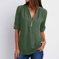 thumbnail image 1 of asdoklhq Plus Size Tops for Women,Women's Summer Long Sleeve Shirts Zip Casual Tunic V-Neck Rollable Blouse Tops, 1 of 6