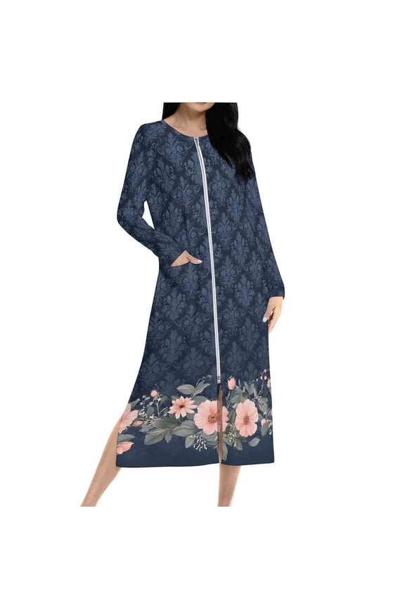 Plush Robes for Women Winter Warm Nightgown and Winter Nightdress Zip with Pokets Loose Pajamas Multicolor 2X