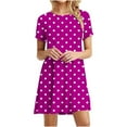 thumbnail image 1 of asdoklhq Polka Dot Dress for Womens Casual Printed Short Sleeve Round Neck Ladies Dress Hot Pink M, 1 of 6