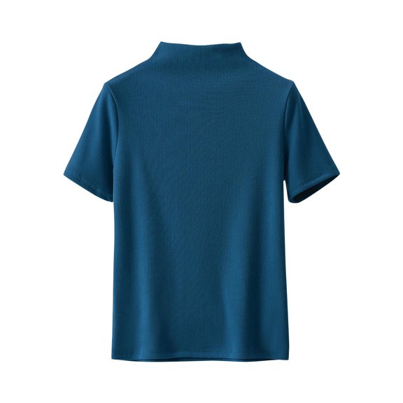 asdoklhq Polo Shirts Women Golf Tshirts Ladies' Colored Fleece Thermal Short-sleeved Round-neck Undershirt Top Blue 2X