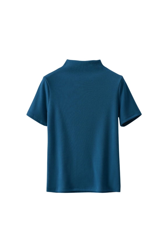 Polo Shirts Women Golf Tshirts Ladies' Colored Fleece Thermal Short-sleeved Round-neck Undershirt Top Blue L