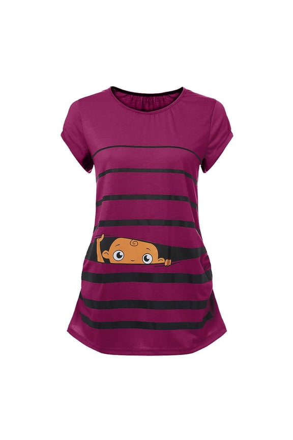 Pregnant Clothes Clearances Maternity Cute Funny Baby Print Striped Short Sleeve T-shirt Pregnant Tops