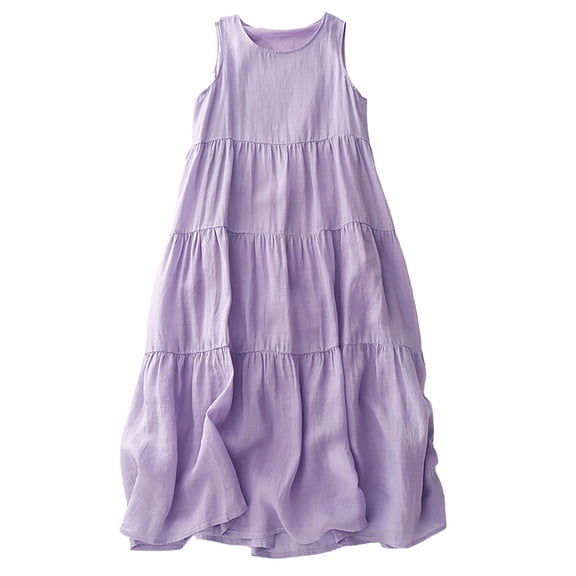 asdoklhq Prom Dress Short Sleeve Women’s Round Neck Loose Dress Purple XL