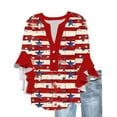 thumbnail image 1 of asdoklhq Red White Blue Shirts Tops Trendy American Flag Shirts Ladies Lace 3/4 Sleeve V-Neck Button Independence Day Printed Multicolor 2X, 1 of 5