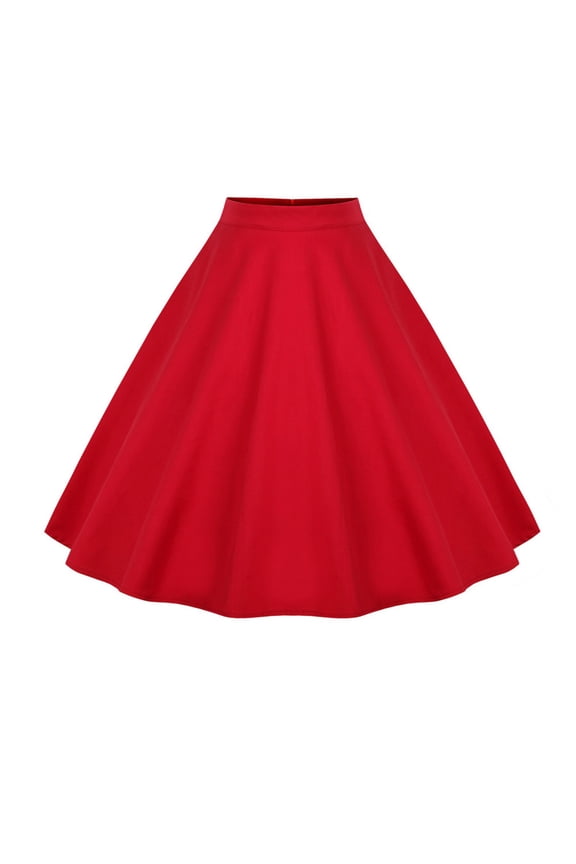 Retro High Waist A-Line Pockets Skirt Skater Flared Vinage Rockabilly Swing Casual Party Skirts 50s Vintage Woman Style High Waist Zipper Solid Color-line Skirt Red 2X