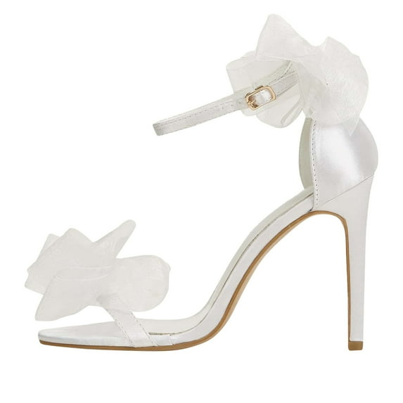 asdoklhq Sandals for Women Women's Wedding Shoes Summer Elegant White Lace Bow Stilettos Heels Exquisite Casual Ankle Strap Sandals White 41