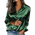 thumbnail image 1 of asdoklhq Satin Tops For Women Button Down Shirts Fashion Womens Solid Casual Long Sleeve Ladies Loose Cardigan Blouse Denim Jacket Green M, 1 of 4