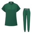 thumbnail image 1 of asdoklhq Scrubs for Women Cozy Fit Women Solid Color Loose Drawstring Pants Pocket Caregiver Short Sleeve Round Neck Blouses Nursing Uniform Set Green 2X, 1 of 4