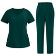 thumbnail image 1 of asdoklhq Scrubs for Women Set Short Sleeve Tops Jogger Pants Outfit Women's Solid Hand Wash Gowns Short Sleeve Nurse's Workwear Separate Set Suit with Pocket Green M, 1 of 3