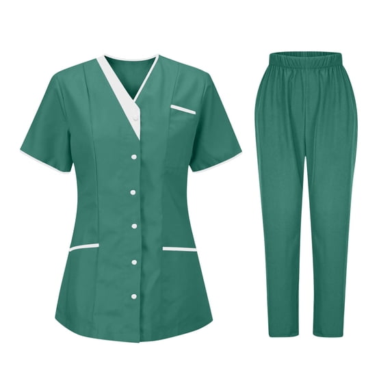 asdoklhq Scrubs for Women Set Women's Nurses Sets Tunic Uniform Clinic Carer V-Neck Protective Clothing and Pants Set Green M