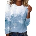thumbnail image 1 of asdoklhq Shirts for Women Christmas Fashion Print Loose Comfortable Crew Neck Long Sleeve T-shirt Light Blue XL, 1 of 4