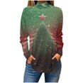 thumbnail image 1 of asdoklhq Shirts for Women Christmas Women's Fashion Printed Long Sleeve Printed Turtleneck Top T-shirt Wine 2X, 1 of 5