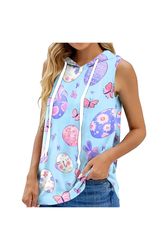 Short Sleeve Shirts for Women Easter Women's Fashion Printed Hooded Sleeveless Multicolor 3X