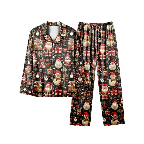 asdoklhq Silk Pajamas for Women Christmas Long Sleeved Long Pants Couple Pajamas Women's Home Clothes Multicolor 5X