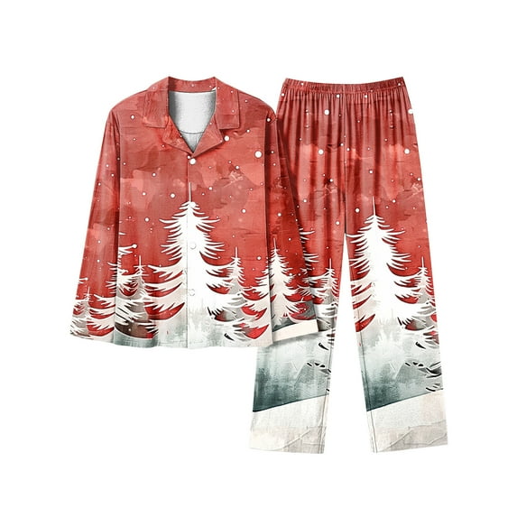 asdoklhq Silk Pajamas for Women Set Women's Christmas Long Sleeved Long Pants Couple Pajamas Women's Home Clothes Multicolor S