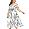 thumbnail image 1 of asdoklhq Skirt for Women Plus Size,Plus Size Polka Dot Print Dress Button Lace-up Waist V-neck Skirt, 1 of 5