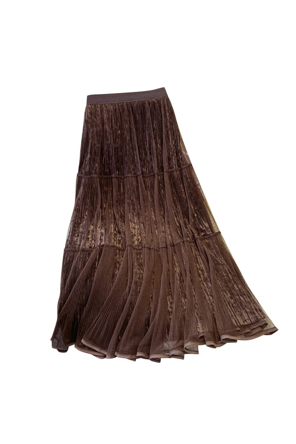 Skirts for Women Tennis Skirts A-Frame Skirt Pleated Skirts Ladies'spring and Summer Casual Velvet A-line Pleated Skirt Coffee Free Size