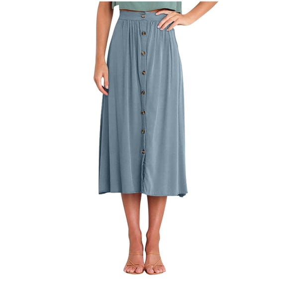 asdoklhq Skirts for Women Tennis Skirts Pleated Skirts Women's Summer Casual Fashion Solid Color Fold Button Pocket Elastic Waist Skirt Green L