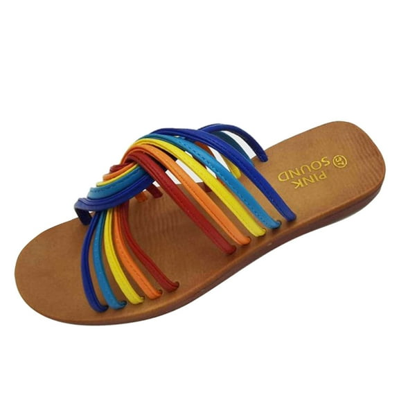 asdoklhq Slip On Shoes for Women,Women's Ladies Casual Rainbow Flat with Slippers Slip On Daily Shoes