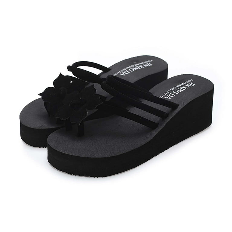 asdoklhq Slip On Shoes for Women,Women's Summer Wedge Heel Platform Slippers  Flip Flops Beach Shoes 
