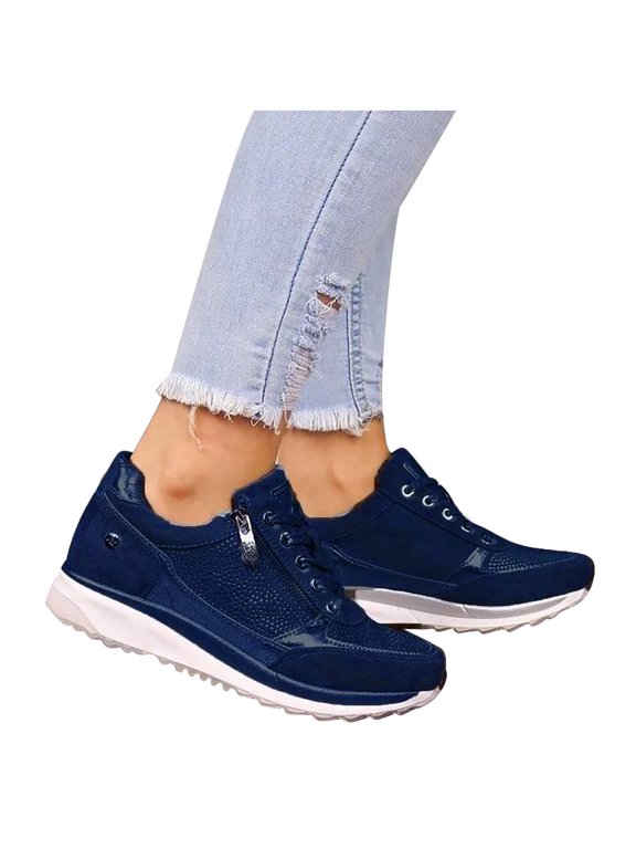 Sneakers for Women,Fashion Women Casual Pumps Thick Bottom Hot Drilling Zipper Lacing Sports Shoes
