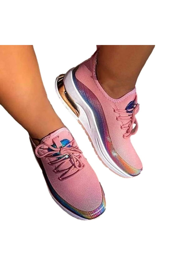 Sneakers for Women Summer Plus Size Fashion Casual Mesh Breathable Women's Sports Shoes Pink 40