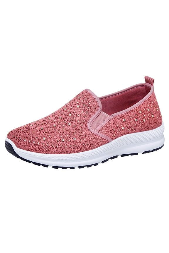 Sneakers for Women Under $20, Women Solid Color Flying Shoes Casual Mesh Lacing Pumps Flat Sequins Sports Shoes