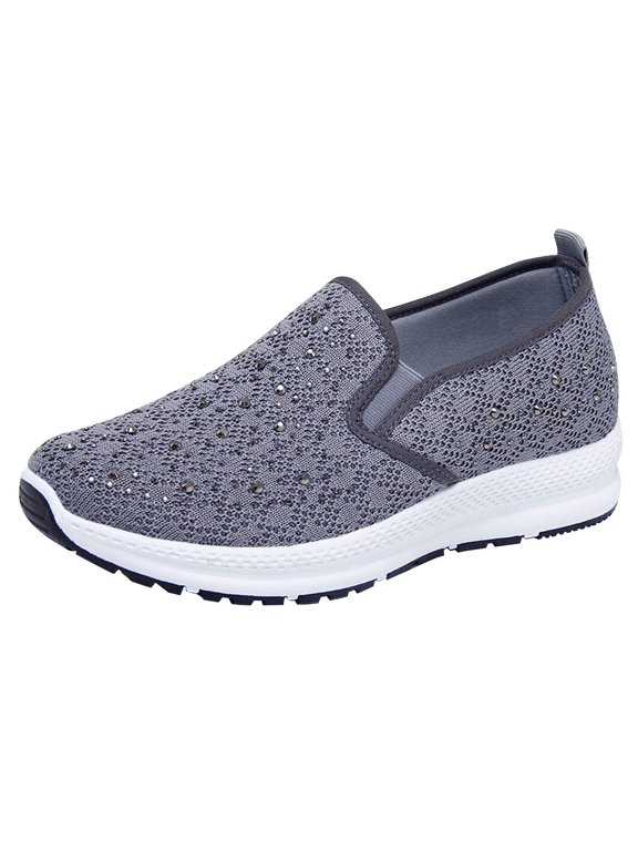 Sneakers for Women Under $20, Women Solid Color Flying Shoes Casual Mesh Lacing Pumps Flat Sequins Sports Shoes