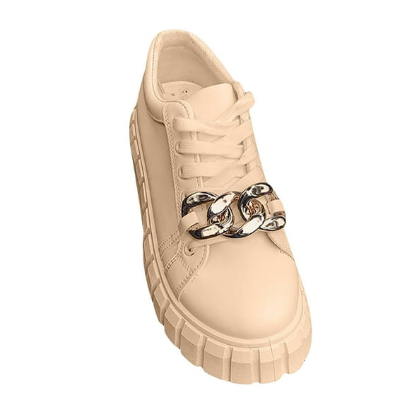 asdoklhq Sneakers for Women Women's Solid Bandage Sneakers Cozy Sports Flat Bottom Warm Casual Breathable Shoes Beige 43