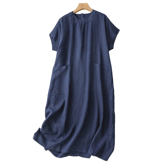 asdoklhq Summer Dress Short Sleeve Loose Casual Dress Navy 2X