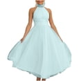 thumbnail image 1 of asdoklhq Summer Dresses Women Quinceanera Dresses Neckline Gauze High Neck Holiday Multi-color Dress Sleeveless Round Neck Mid-calf Dress Blue S, 1 of 5