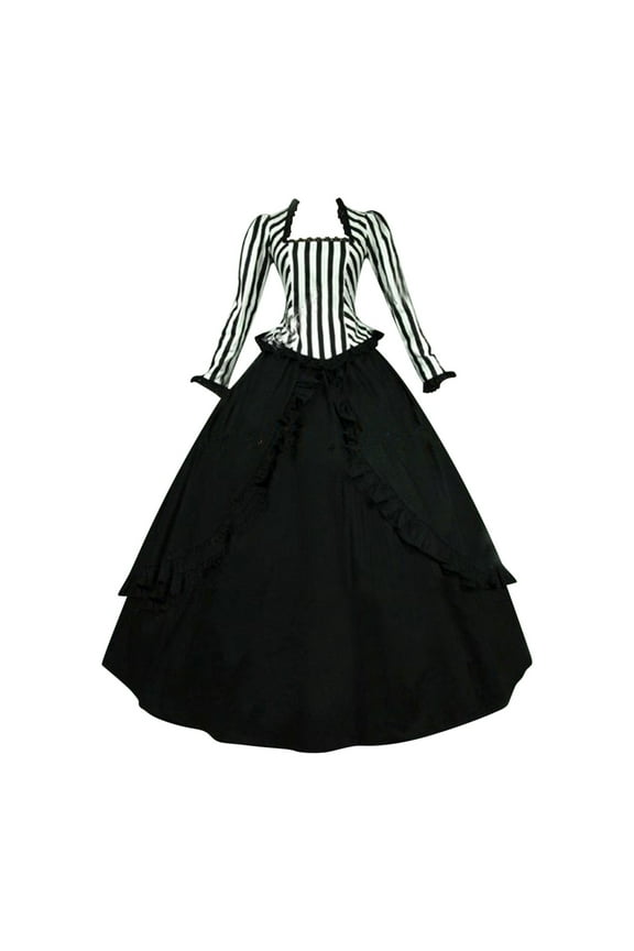 Summer Dresses for Women Ladies Gothic Retro Halloween Long Sleeved Jumpsuit Black 2X