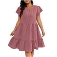 thumbnail image 1 of asdoklhq Summer Dresses for Women Short Sleeve Fashion Women's Summer Solid Camis Short Sleeve Round-Neck Dress Red 2X, 1 of 4